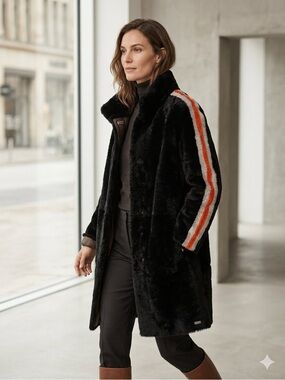 Werner Christ Reversible Black Shearling Coat Fur Stripes Luxury Womens Sz M/L